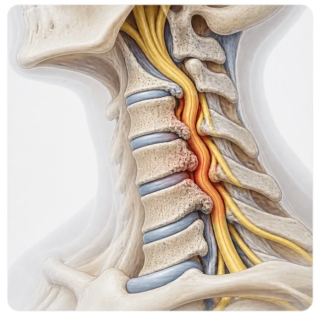 Ilustración del estrechamiento del canal vertebral cervical